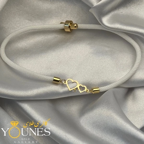 دستبند دو قلب مینیمال لیزری طلا